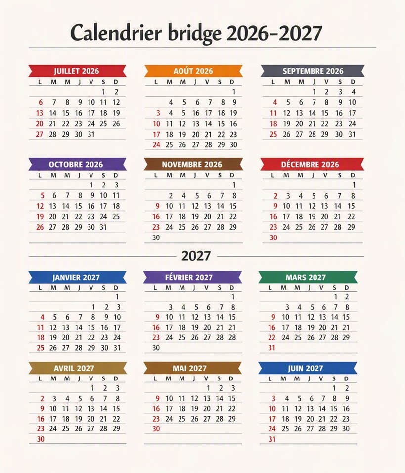 Calendrier bridge 2026-2027
